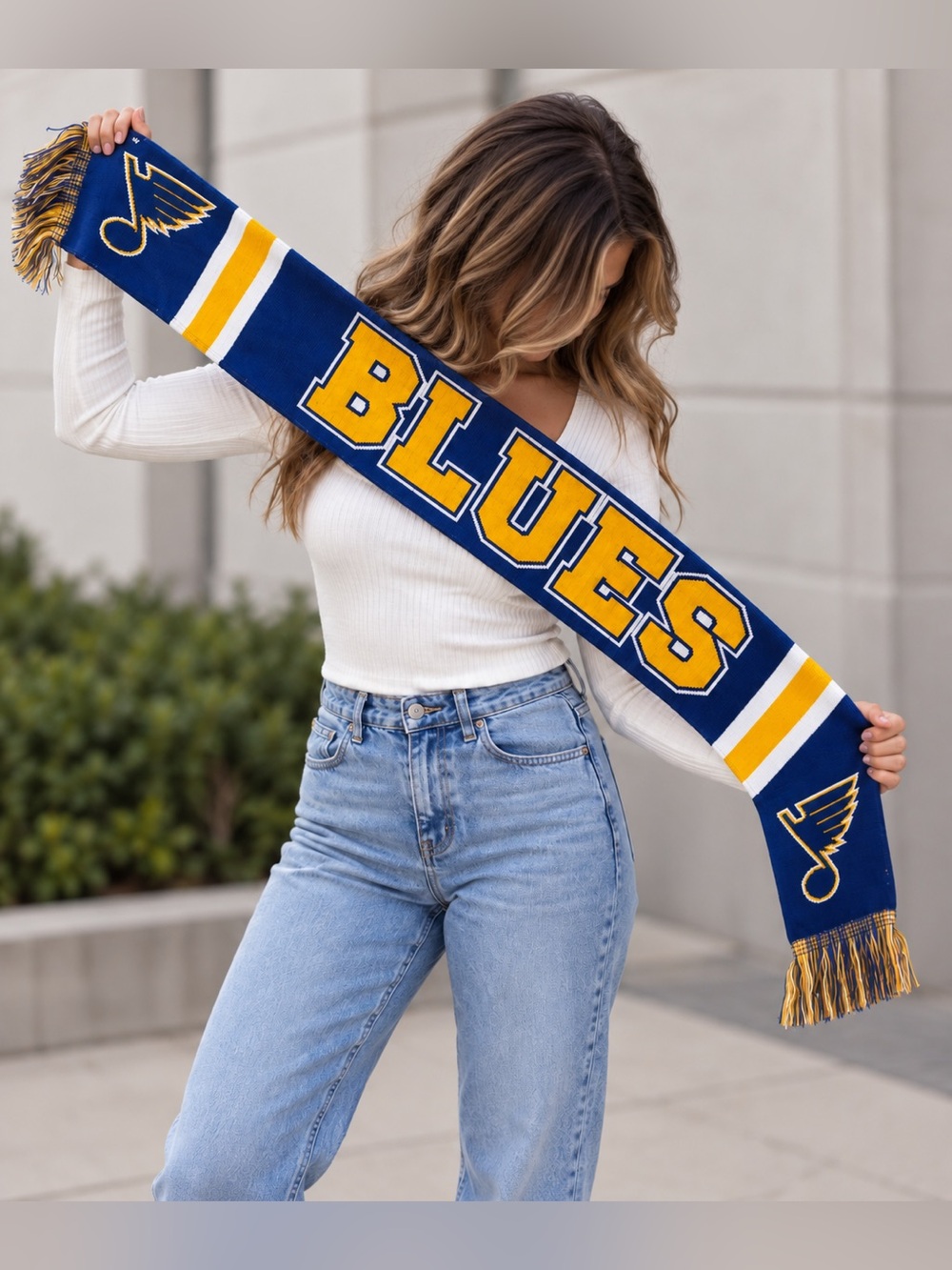 St. Louis Blues ’47 Brand NHL Knit Scarf Blue Gold Fringe